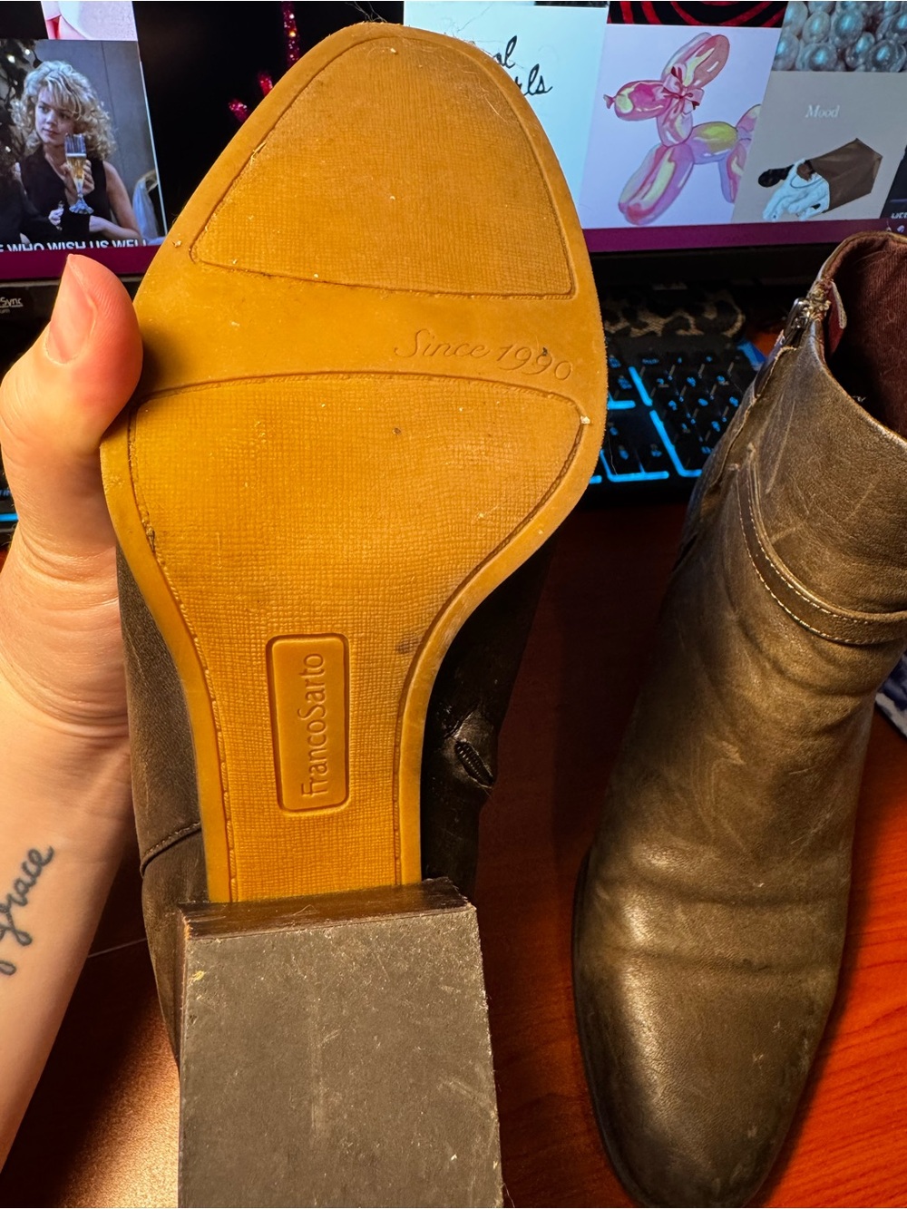 Franco Sarto Leather Ankle Boots - Olive Brown - Size 10M - Picture 6 of 6